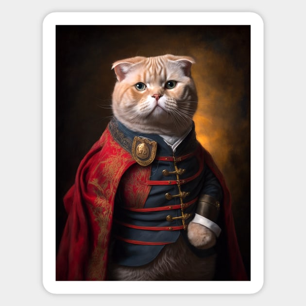 Royal Portrait of a Scottish Fold Cat Sticker by pxdg